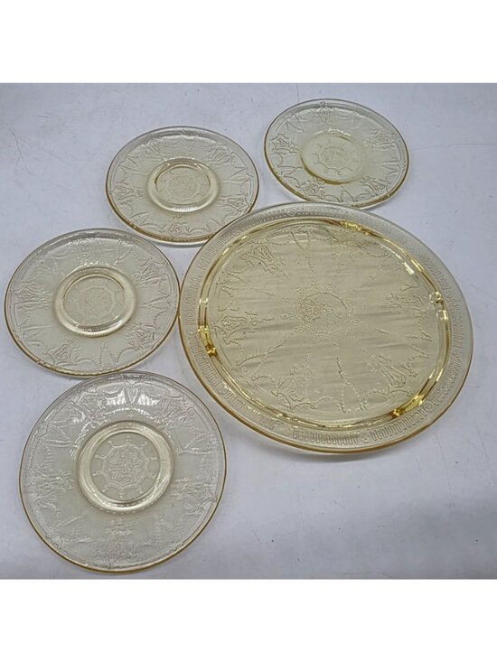 Mosser Glass Cambridge Ohio Jennifer Miniature Gold Crystal Glass Dessert Set 4 - Picture 4 of 8